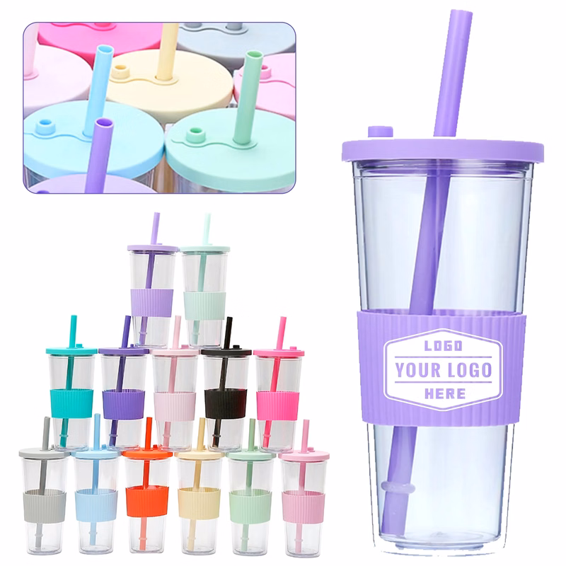 24oz Plastic Tumbler with Lid & Straw