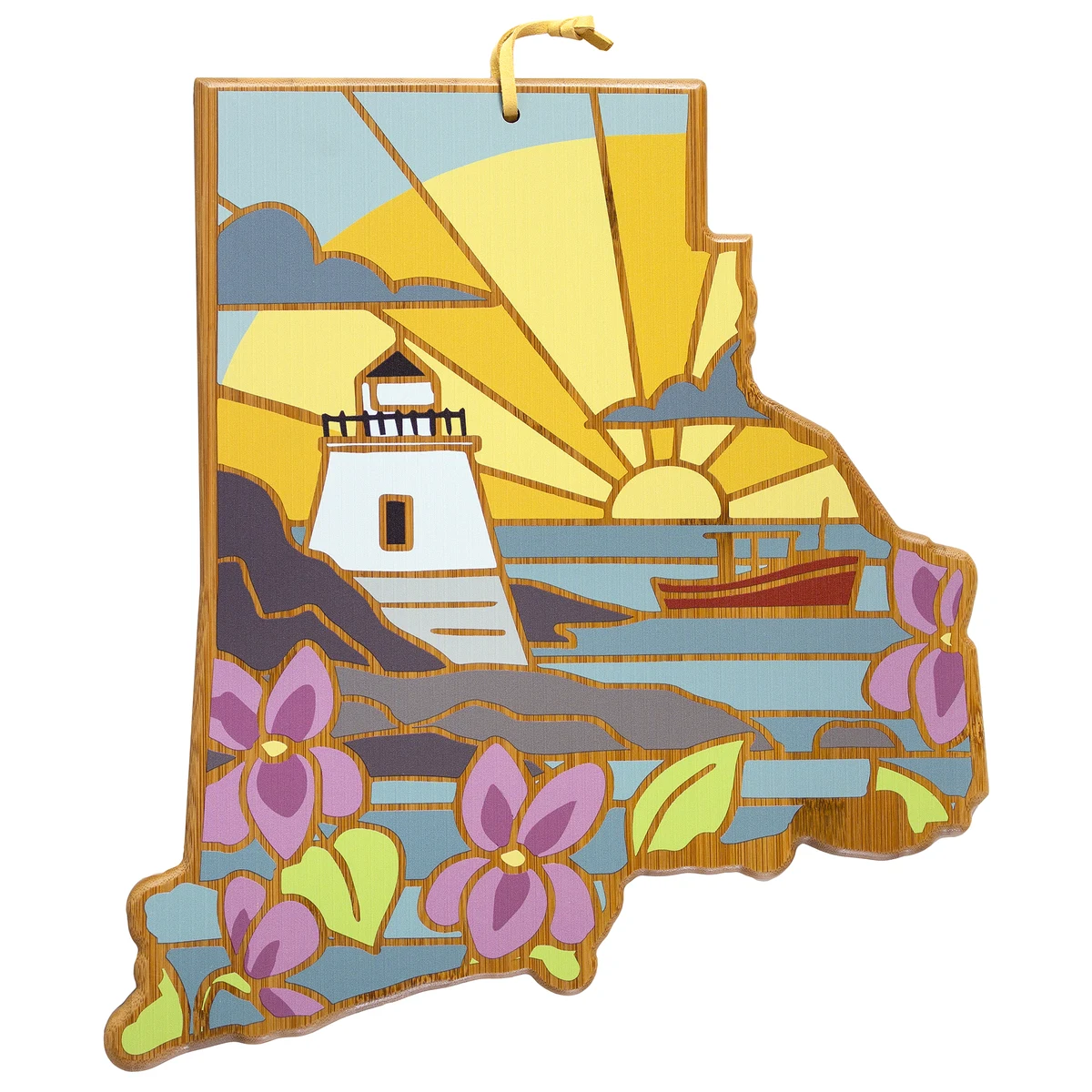 Rhode Island State Shaped Serving and Cutting Board with Artwork by Summer Stokes 1