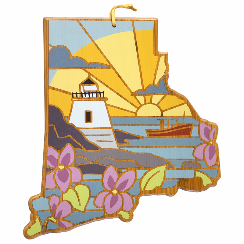 Rhode Island State Shaped Serving and Cutting Board with Artwork by Summer Stokes