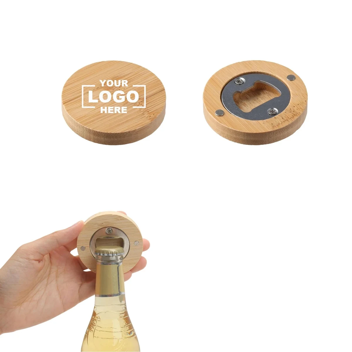 Circular Bamboo And Wood Fridge Magnet Corkscrew 1