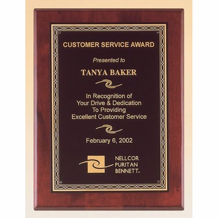 Rosewood Stained Piano Finish Plaque 11" x 14" Award