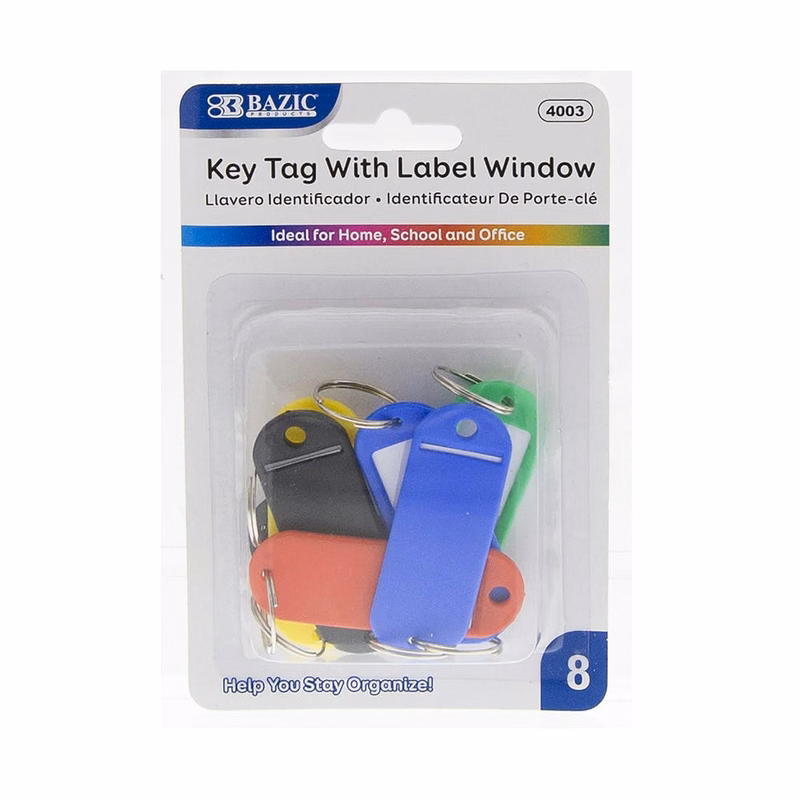 Key Tags with Label Window - 8 Pack Assorted Colors