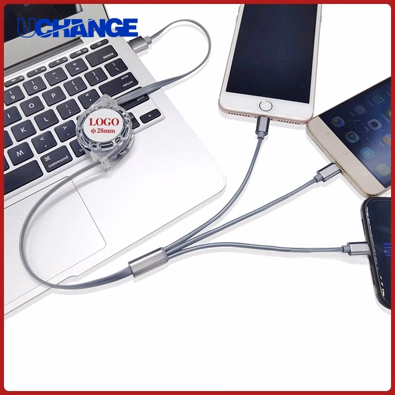 3-in-1 Retractable Fast Charging Cable Compact Travel Charging Cord