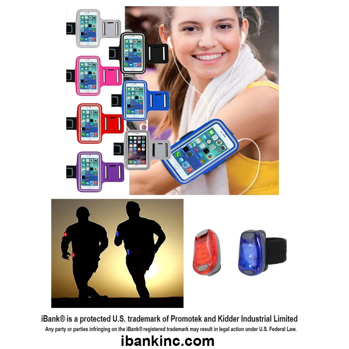iBank ® Universal Sport Armband for Smartphones + Safety Light 1