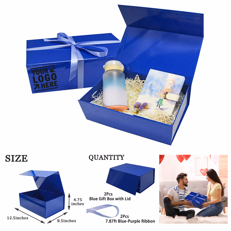 12.5 x 8.5 x 4.75 Inches Collapsible Gift Box with Ribbons with Magnetic Lid