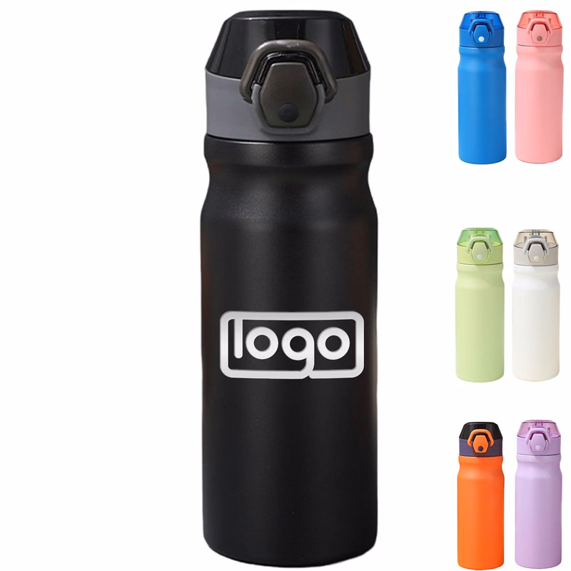 18oz Lockable Lid Stainless Steel Water Bottle w/ Straw