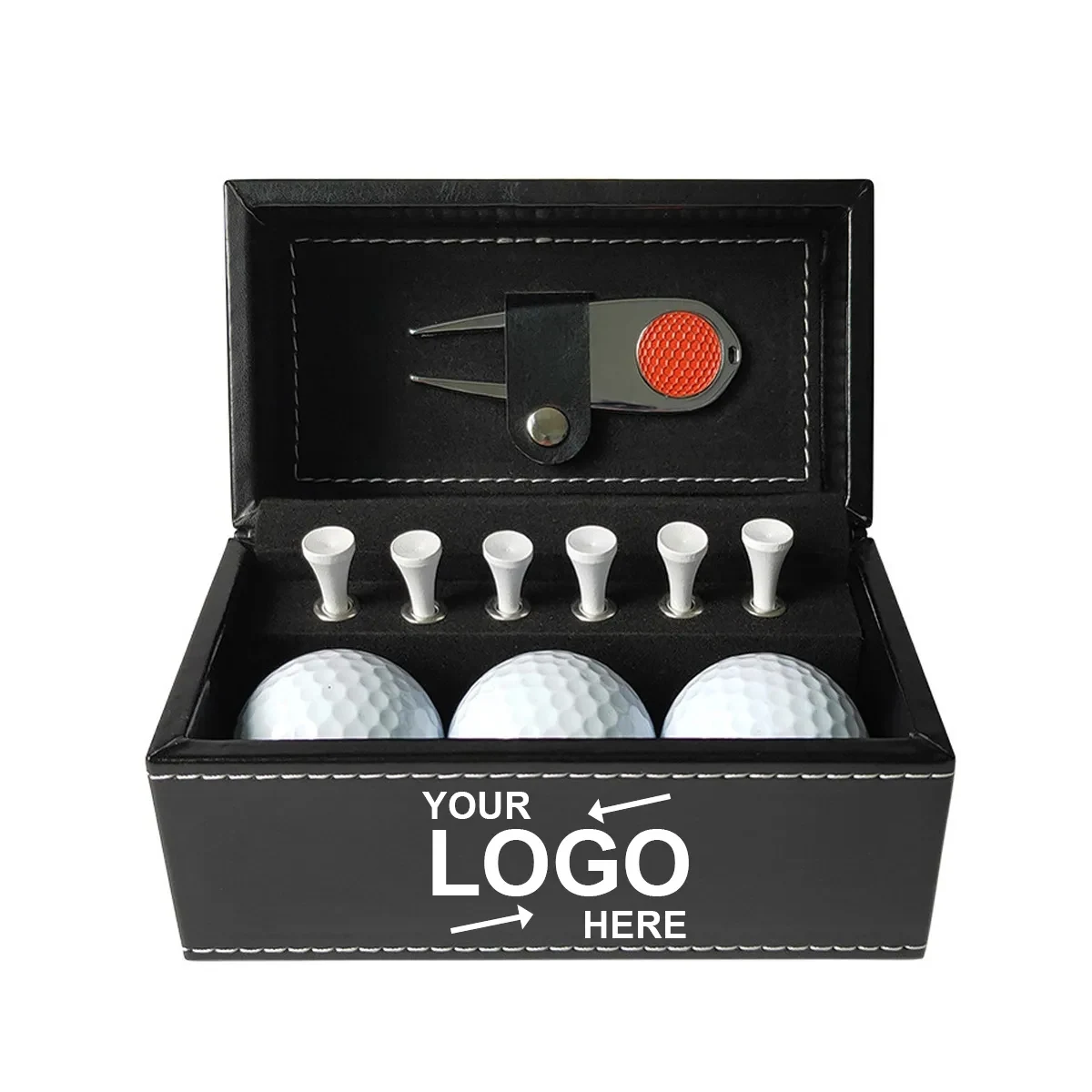 Golf Ball Gift Set With Leather Box 1