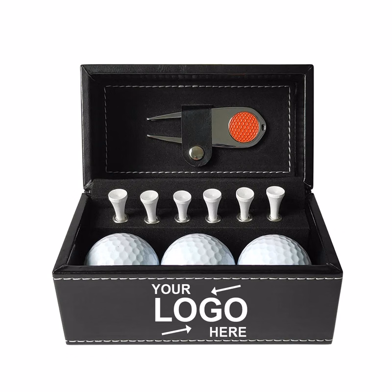Golf Ball Gift Set With Leather Box