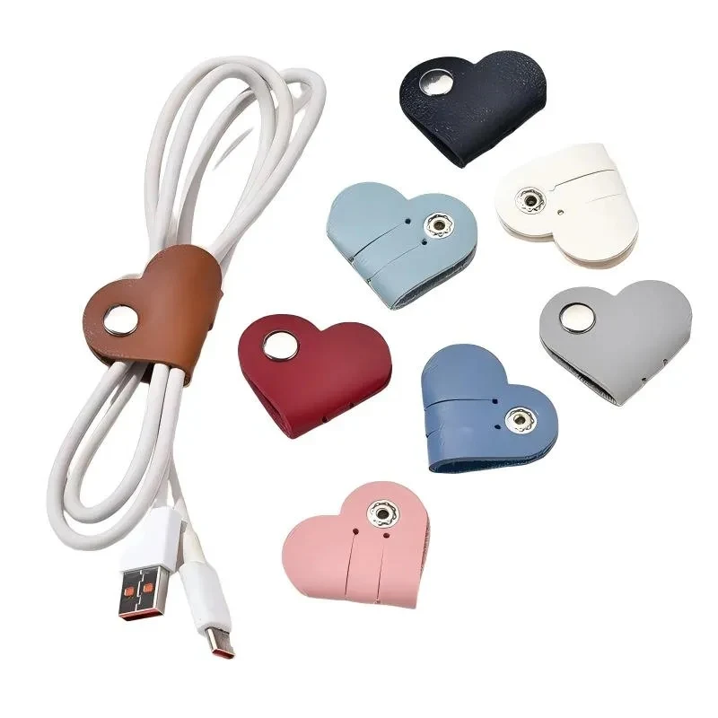 Heart Shaped PU Leather Cable Organizer with Metal Snap 1