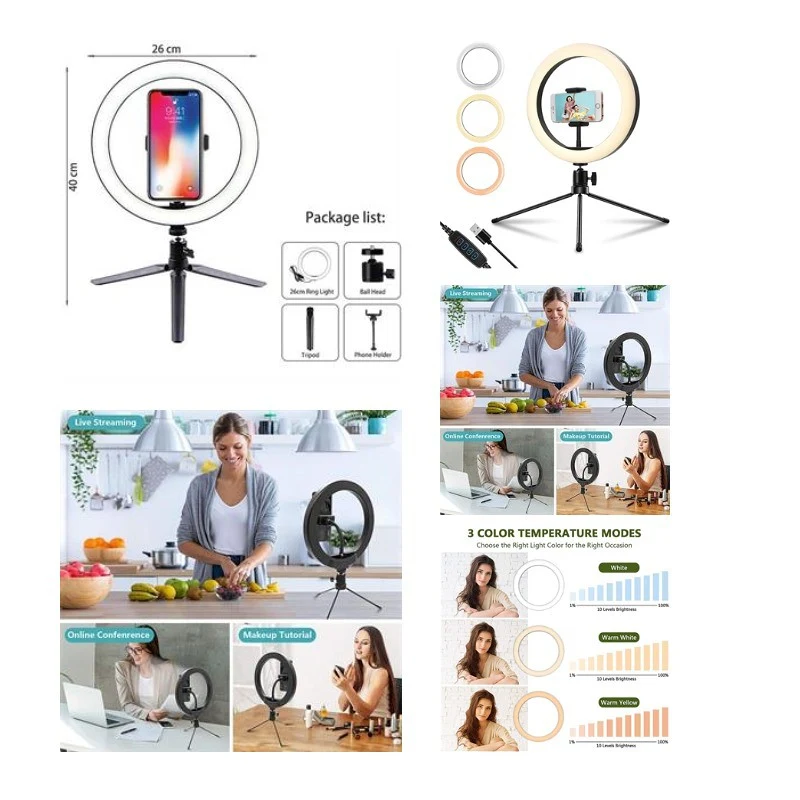 LED Desk Ring Light with Tripod Stand 10" 1