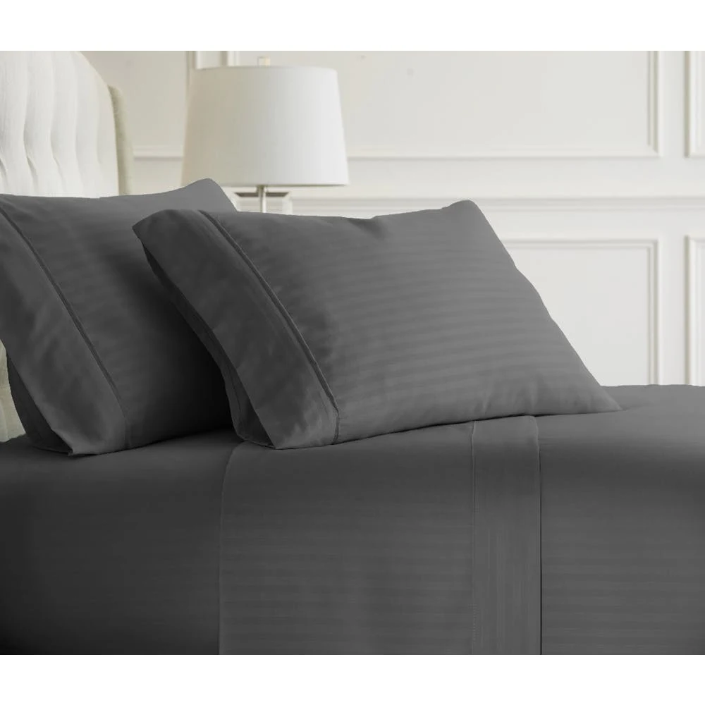 Premium Embossed Sheet Sets - Gray Queen Striped 4 Piece 1