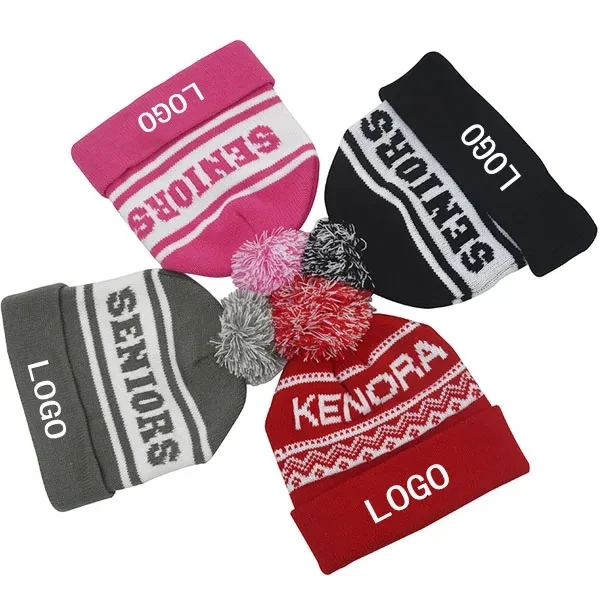 Custom Knitted Pom Jacquard Beanie 1