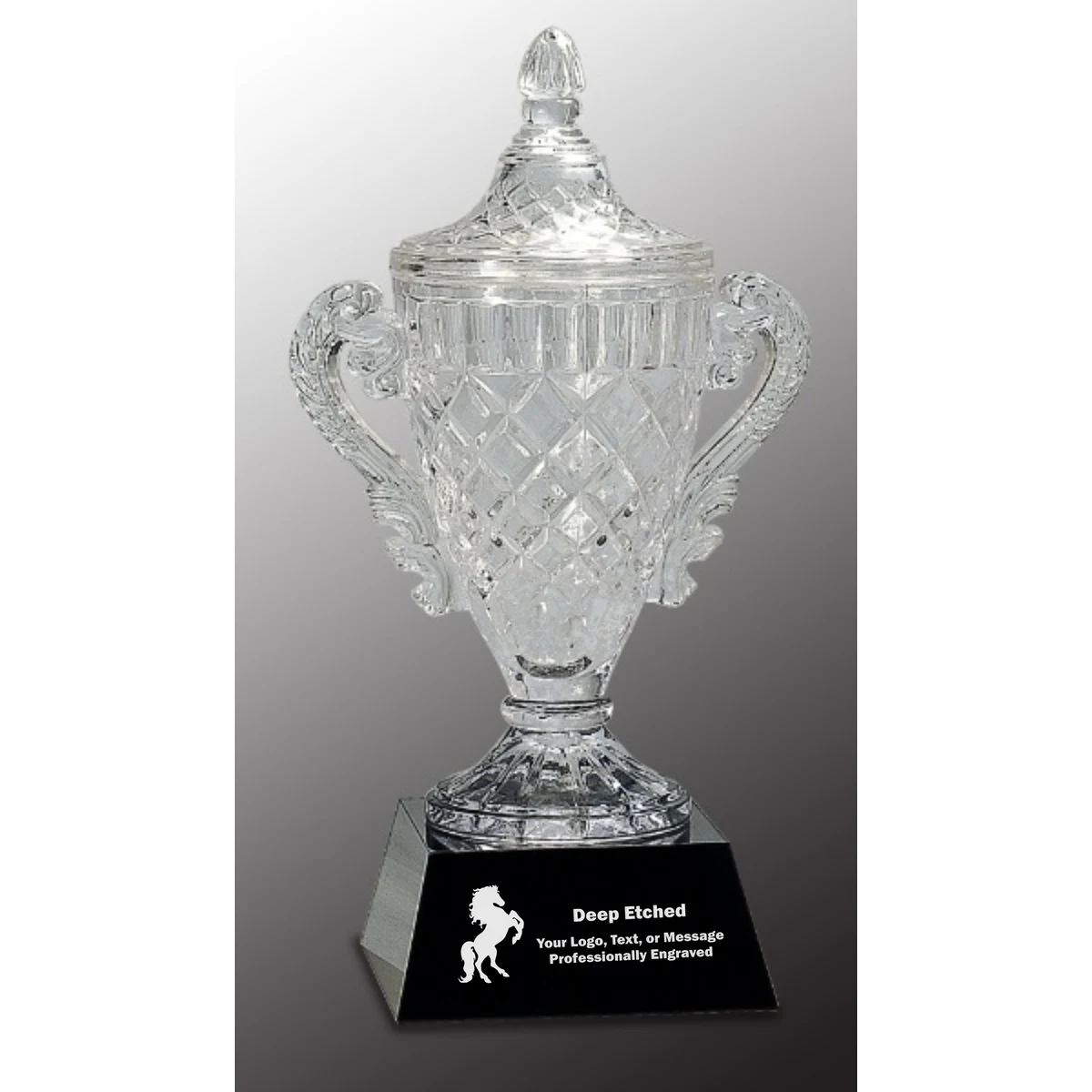 14" Crystal Cup on Black Pedestal Base Crystal Award 1
