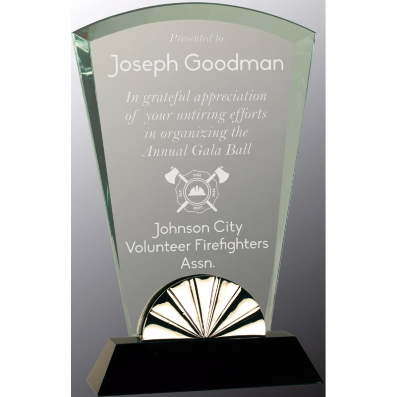 9" Fan Horizon Glass Award with Black Base