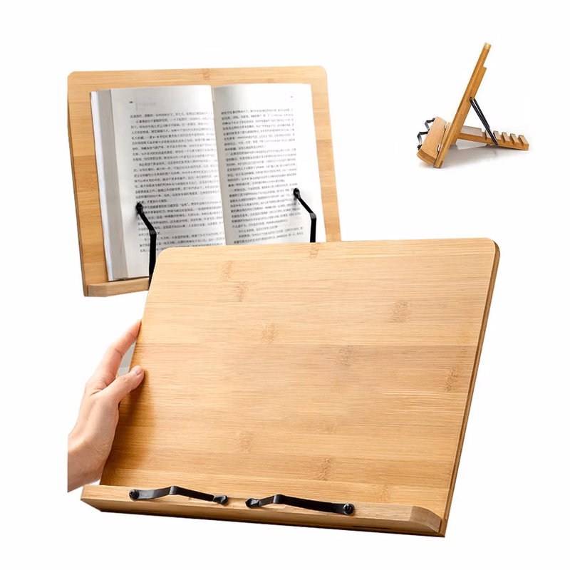 Bamboo Large Cookbook Holder/Book Stand with Adj Height