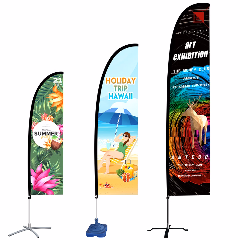 9' Single Side Full Imprint Feather Blade Flag with Cross Base