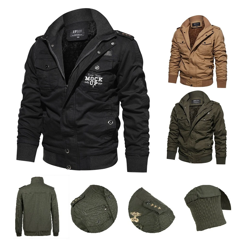 Men's Cotton Zip Front Stand Collar Military Jackets 1