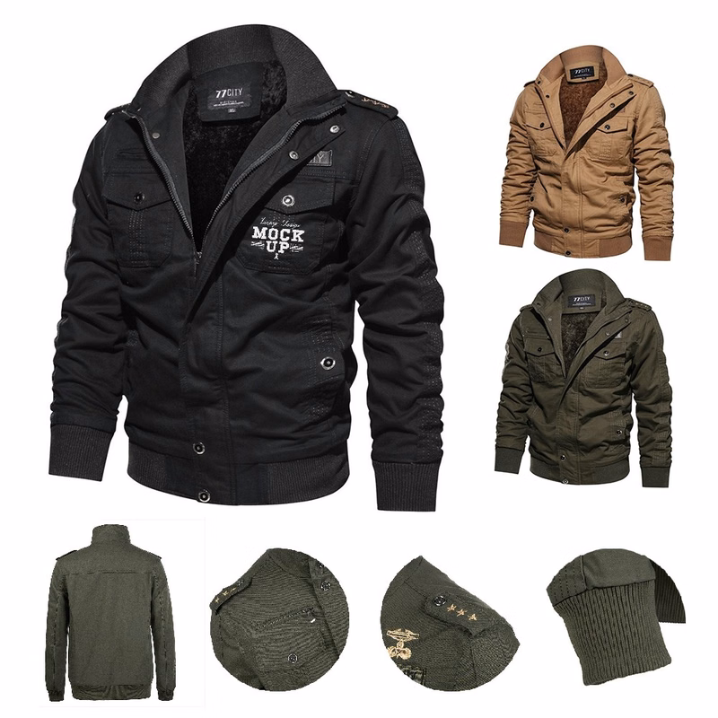 Men's Cotton Zip Front Stand Collar Military Jackets