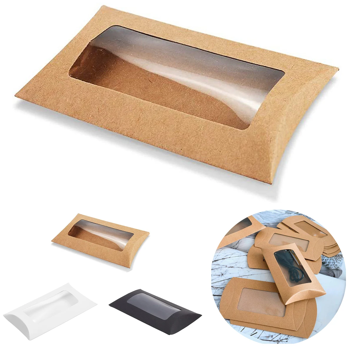 Kraft Paper Pillow Boxes with Clear Window 1
