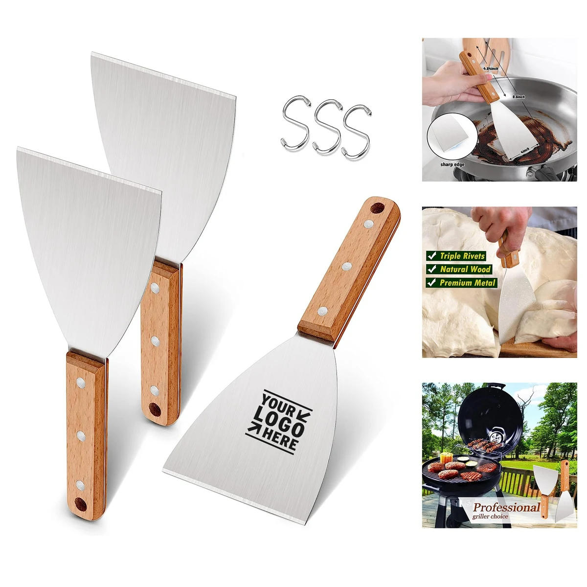 Grill Griddle Scraper Set of 3 Leonyo Stainless Steel Metal Grill Scraper Tool 1