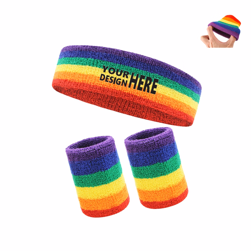 Rainbow Striped Sweatband Set -1 Headband And 2 Wristbands