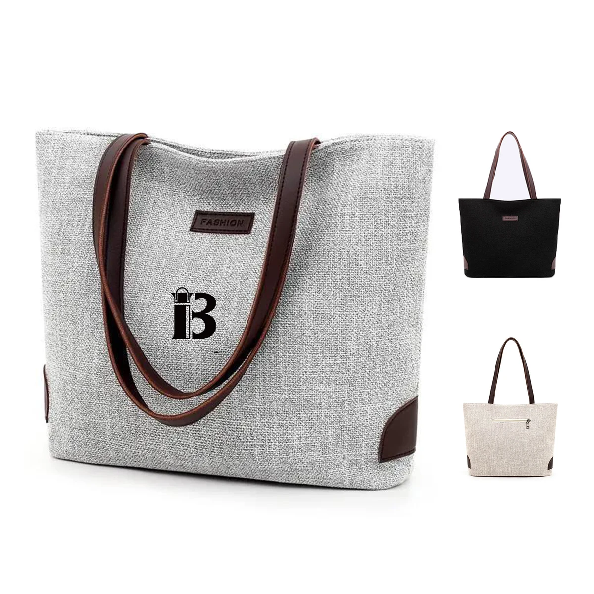 Canvas Tote Bag with Zipper and Handle, custom tote bag with logo imprint 1