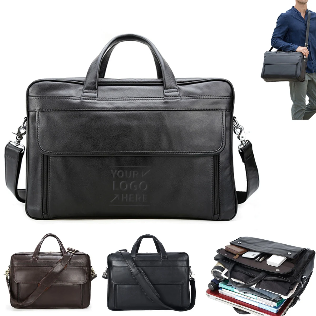 Premium Cowhide Business Briefcase Shoulder Bag 1
