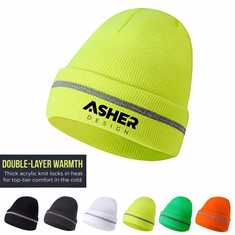 Fluorescent Acrylic Reflective Yarn Cuffed Skull Cap