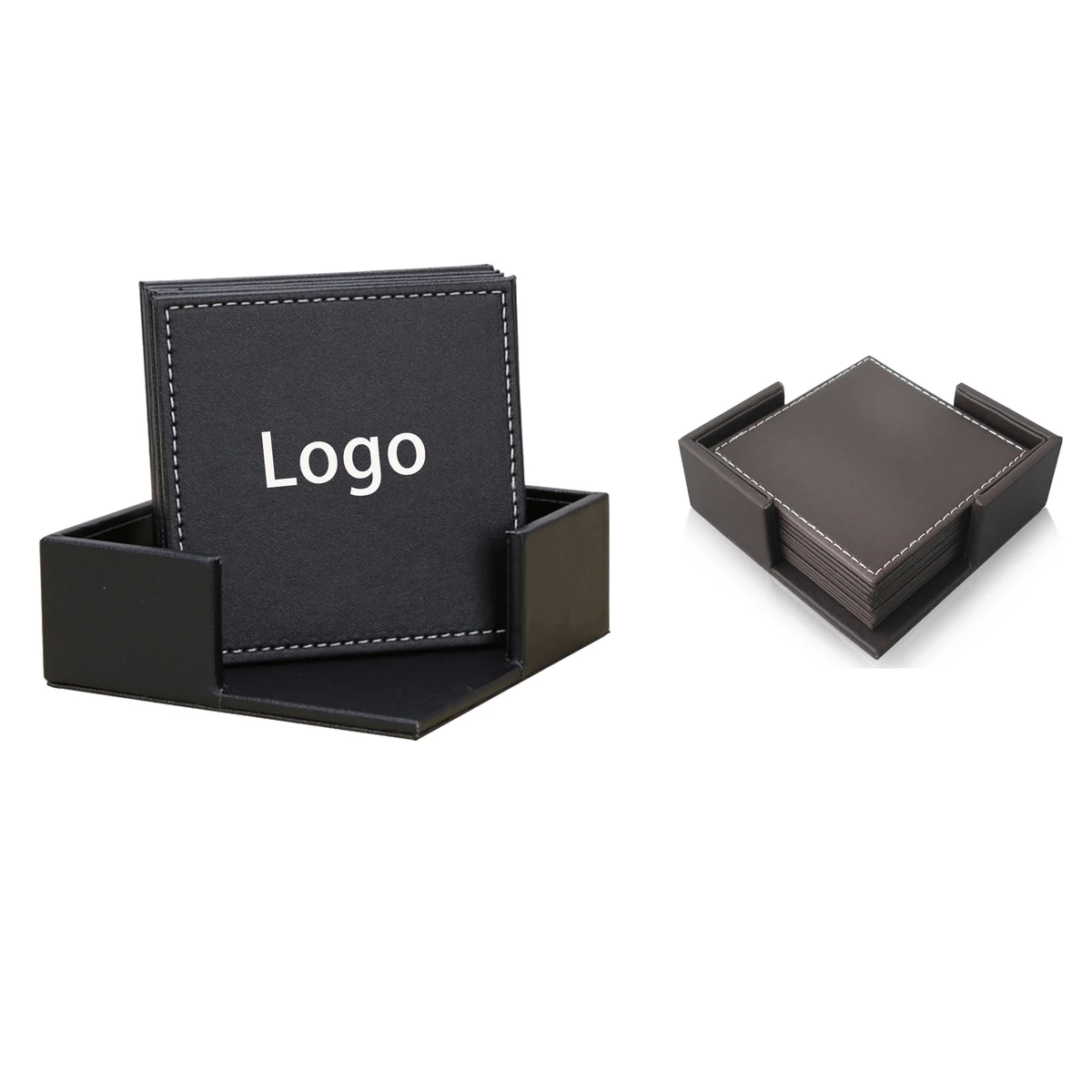 6pcs Square Shaped Leather Coaster Set with Holder 1