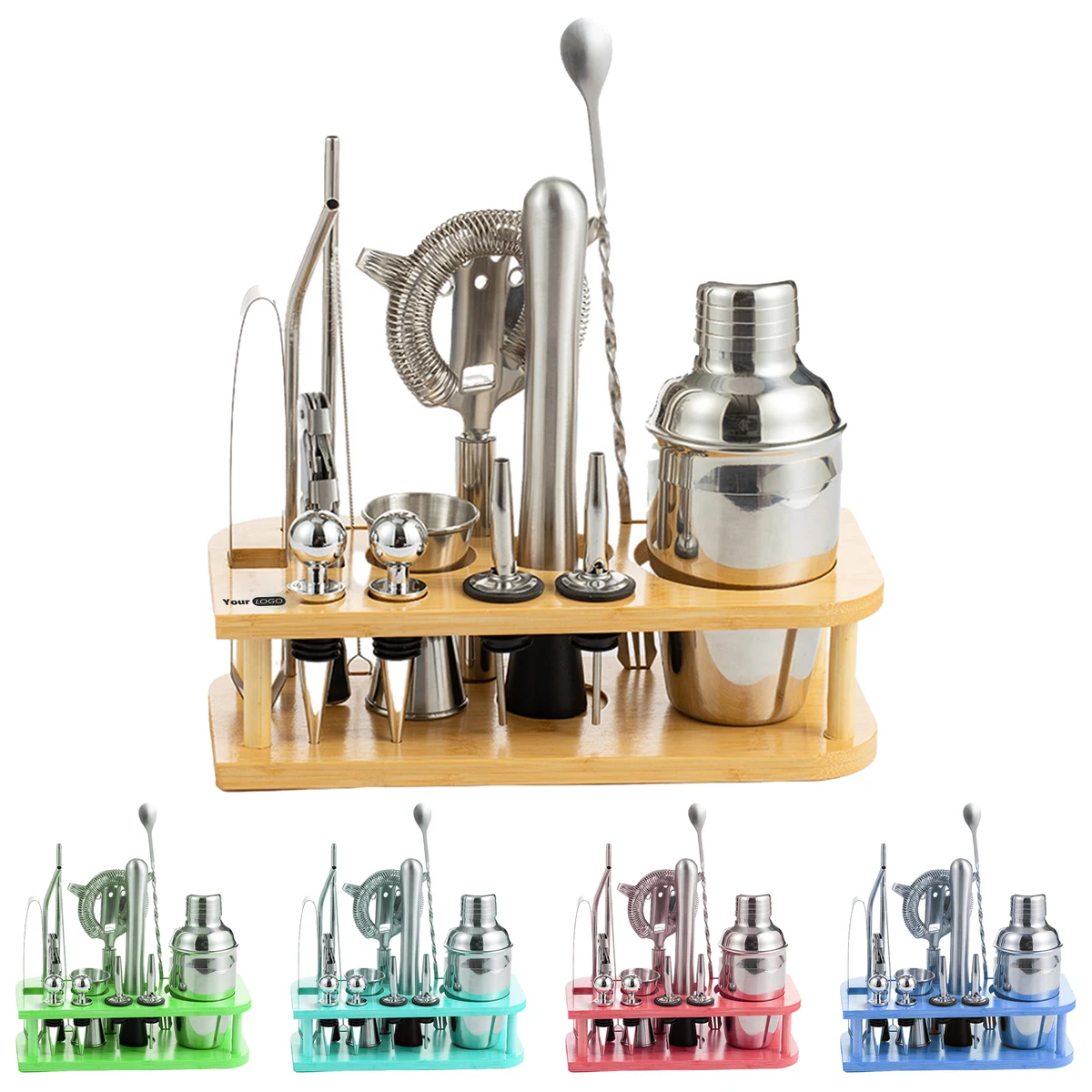 Silver Premium Cocktail Shaker Set ?C Essential Bar Tools For Home Mixologists 1