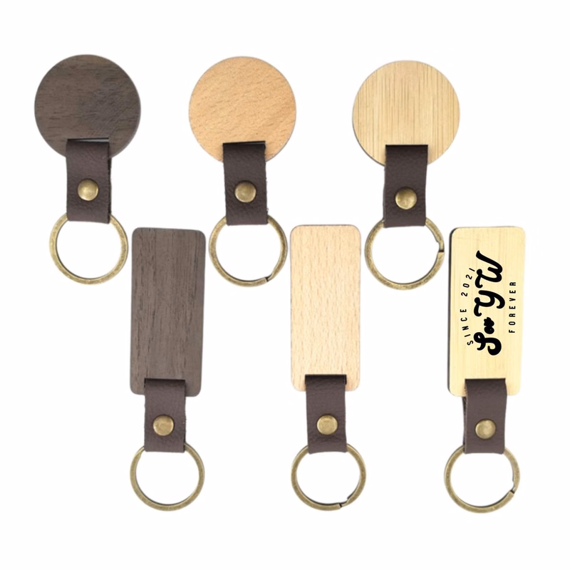 Wooden Keychain With Leather Strap
