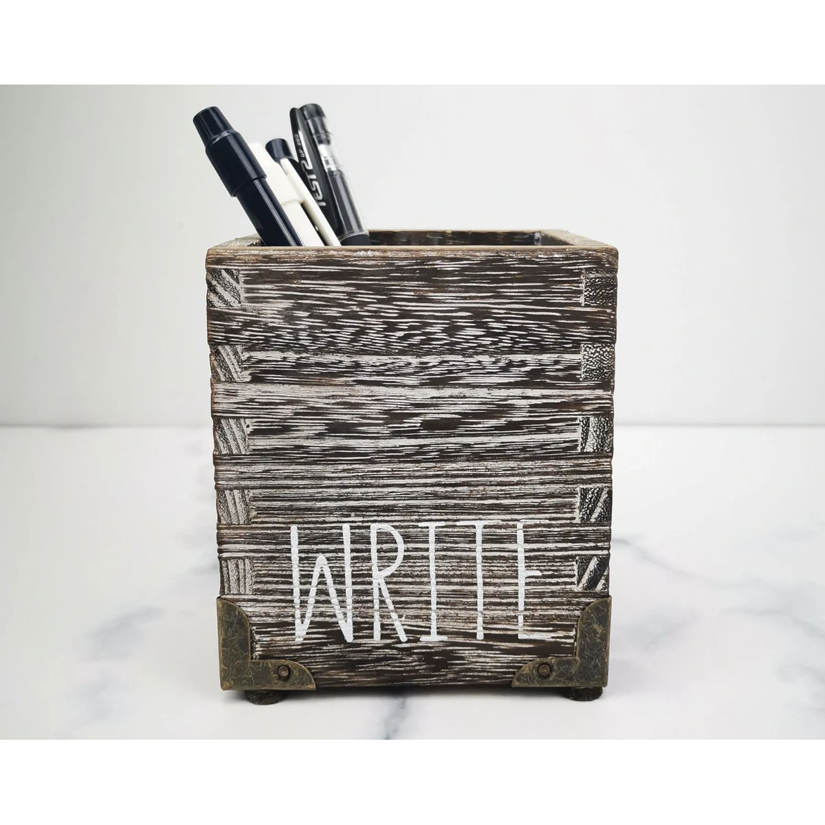 Wood Pen Holder for Desk Wooden Pencil Cup Pot Desk Organize 1