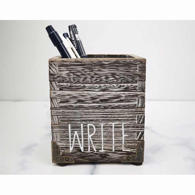 Wood Pen Holder for Desk Wooden Pencil Cup Pot Desk Organize