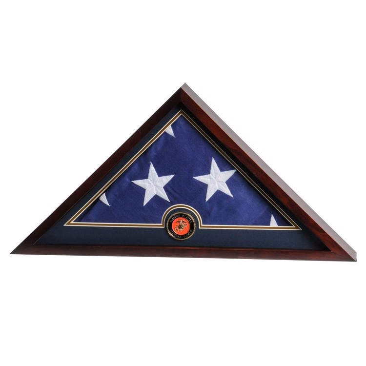 US Flag Display Case with Marine Corps Medallion - Display Case with Flag