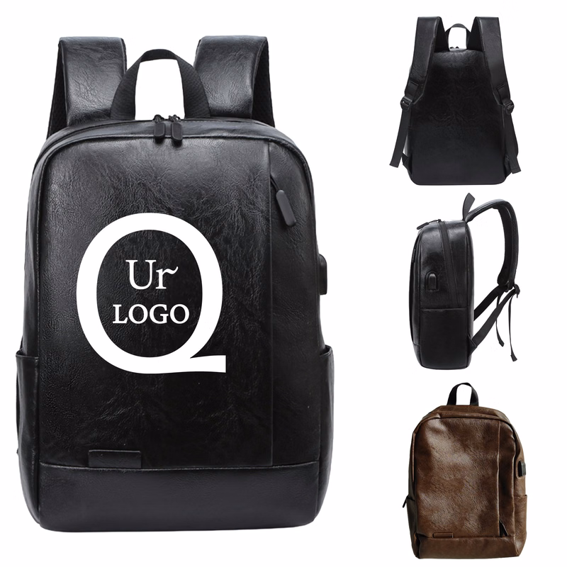 Pu Leather Laptop Backpack With Usb Port