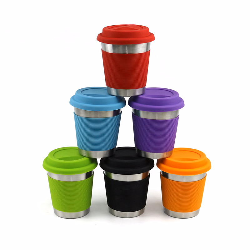 350Ml Travel Stainless Steel Tumblers W/ Silicone Sleeves