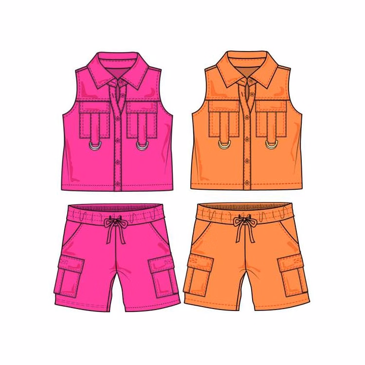 Girls' 2-Piece Cargo Short Set - Assorted Colors Size 2-4T
