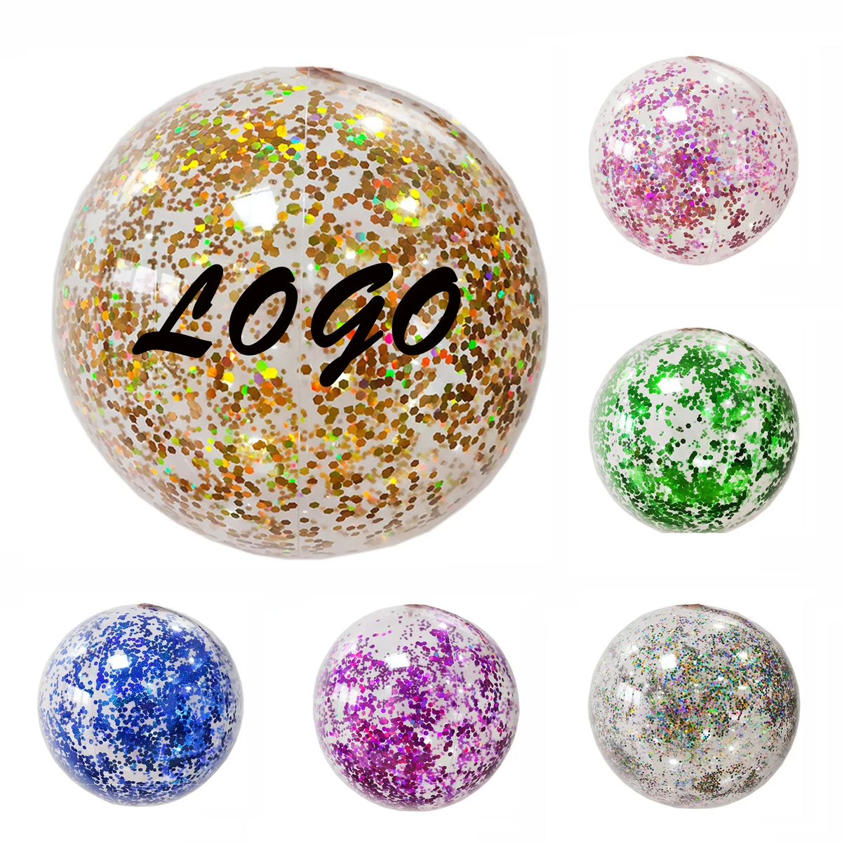 Transparent Round Beach Ball with Glitter 1