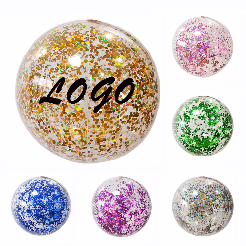 Transparent Round Beach Ball with Glitter