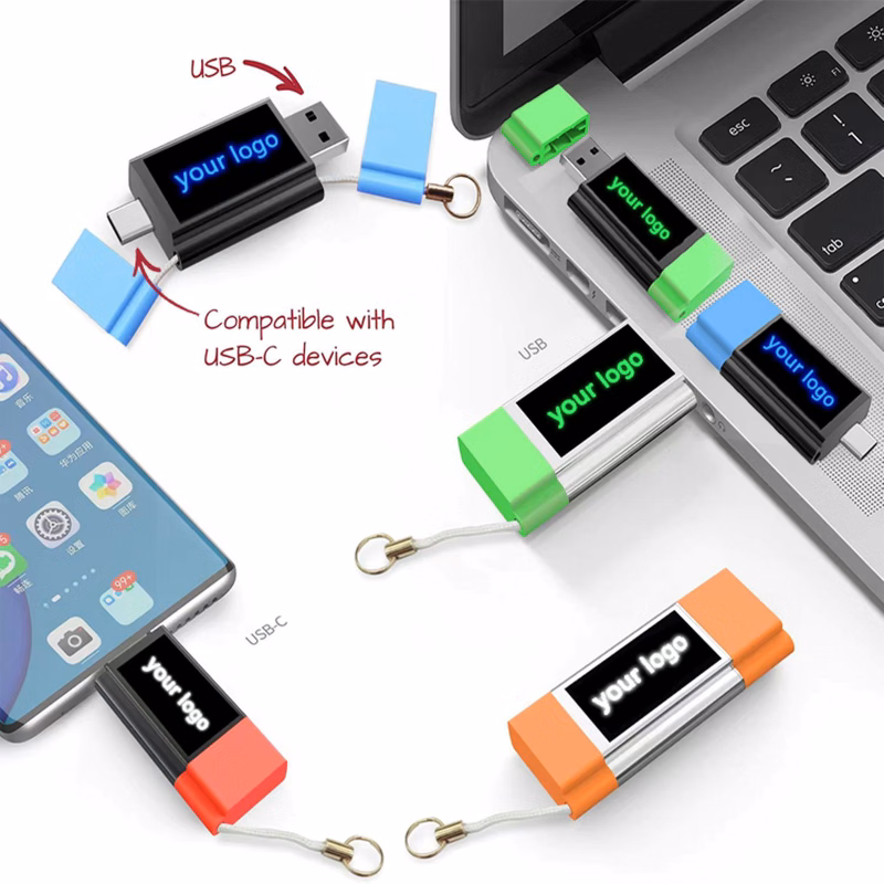 Light Up Dual Capped USB Flash Drive (128 GB)