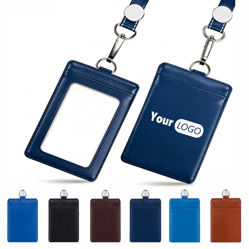 Premium PU Leather Badge Reel Holder With Neck Strap