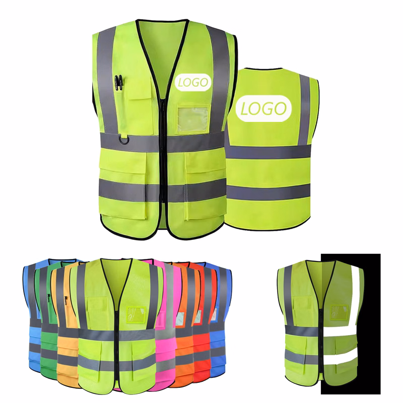 Pocketed Hi-Viz Safety Vest Made with Reflective Material
