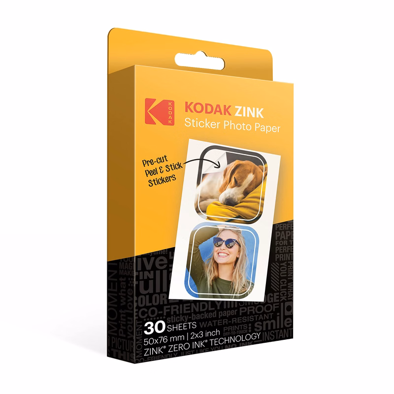 Zink KODAK 2"x3" Premium Pre-Cut Sticker Photo Paper (30 Sheets) Compatible with All KODAK 2x3" I...