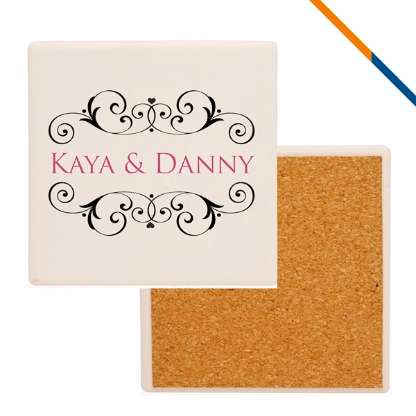 Custom 4 inch Square Ceramic Coaster with Cork Base — Corporate Hospitality Giveaway