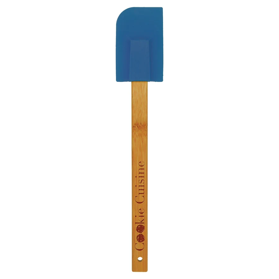 11 3/4" Blue Silicone Spatula with Bamboo Handle 1