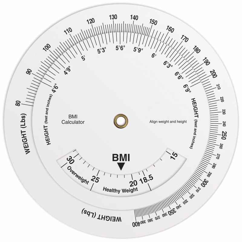 .020 White Plastic Body Mass Index Wheel Calculator (4.25" dia.)