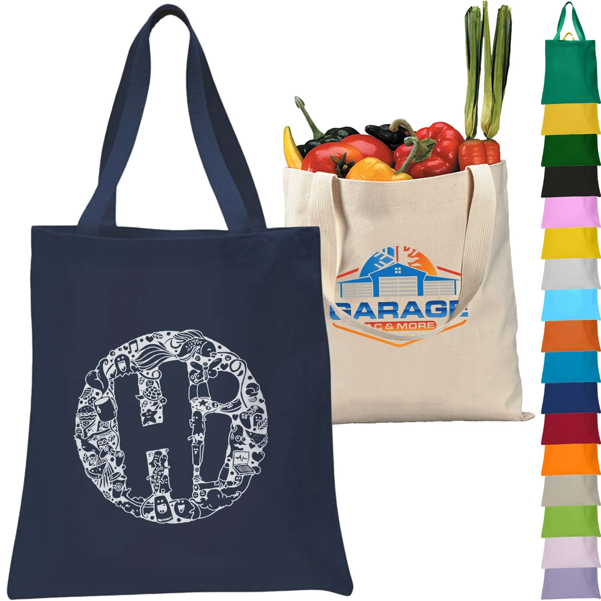12 oz. Heavy Cotton Canvas Tour Tote Bag w/ Bottom Gusset USA Decorated (15" x 16") 1