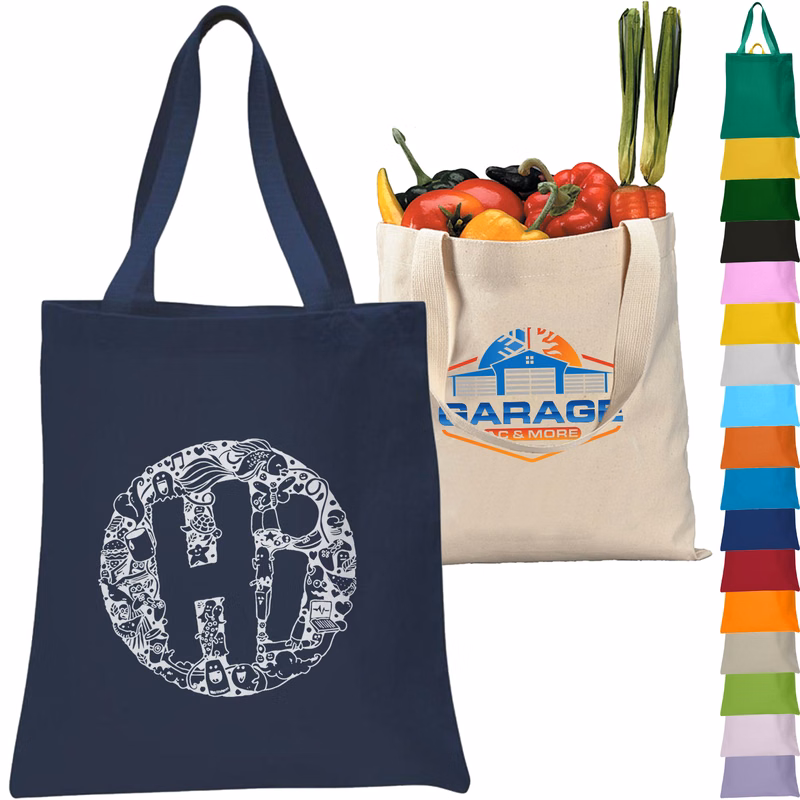 12 oz. Heavy Cotton Canvas Tour Tote Bag w/ Bottom Gusset USA Decorated (15" x 16")