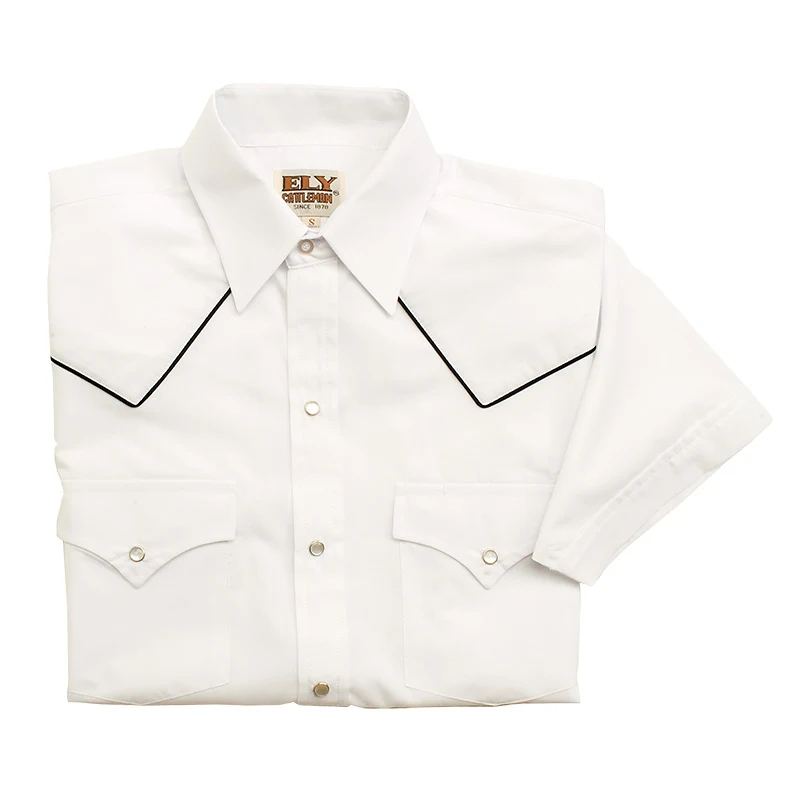 ELY Men's Short Sleeve Solid Western Shirt with Contrast Piping 1
