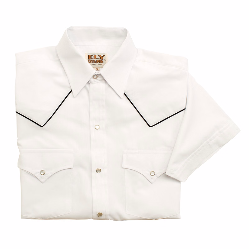 ELY Men's Short Sleeve Solid Western Shirt with Contrast Piping